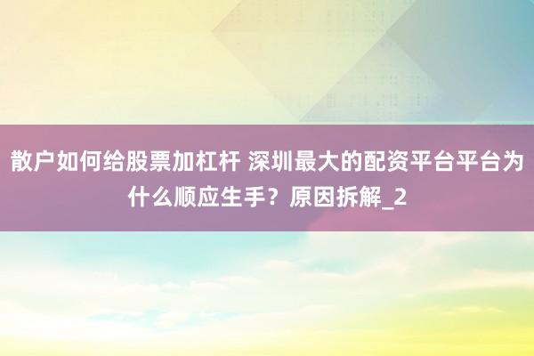 散户如何给股票加杠杆 深圳最大的配资平台平台为什么顺应生手？原因拆解_2